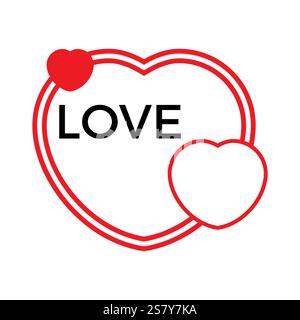 Three red hearts on a white background with black inscription Love. Vector illustration. Stock Vector