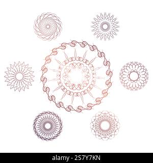 Set of seven geometric circular elements. Vector monogram on white background. Vector illustration Stock Vector