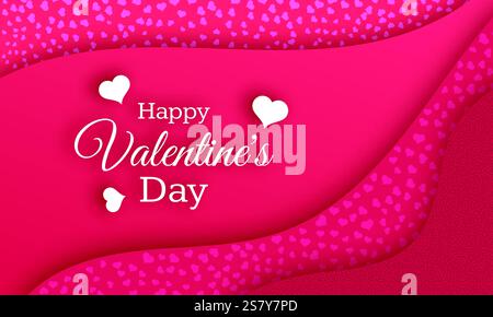 Happy Valentines Day Background. Red greeting horizontal banner with text and hearts. Vector illustration. Stock Vector