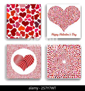 Set of four backgrounds with red hearts. Symbol of love. Elements for wedding template. Stock Vector