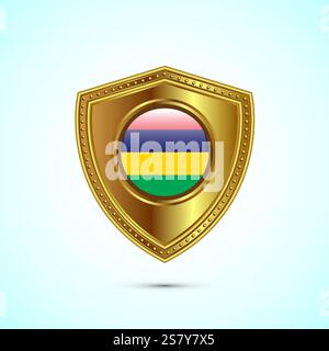 Rounded flag of Mauritius with glossy gold shield Stock Vector