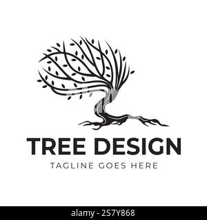 Artistic Tree Silhouette Vector Illustration with Retro Vintage Minimalist Design and Growth Symbol Stock Vector
