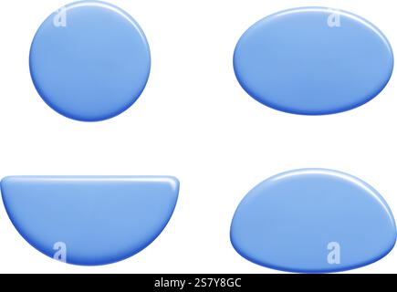 Text banner shapes set in glossy blue 3d render vector. Stock Vector