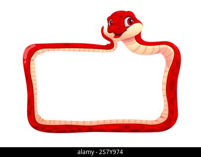 Funny snake character frame. Chinese lunar new year cartoon cute reptile with banner. Vector red serpent zodiac animal coiled into a rectangular borde Stock Vector