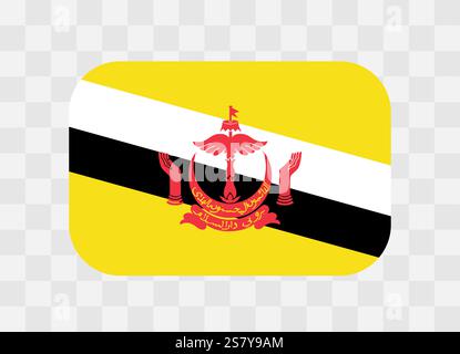 Brunei flag - rounded rectangle colorful flag representing a country cultural identity and heritage. The essence of national pride and unity. Vector flag on transparent background. Stock Vector