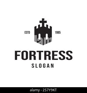 Simple Retro Vintage Castle Tower Design with Cross Shape Religious Building Logo Stock Vector
