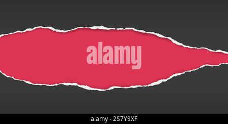 Black paper with torn edges and soft shadow are on red background for text. Stock Vector