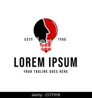 Human Silhouette Logo in Bulb with Simple Concept Vector Design Illustration Stock Vector