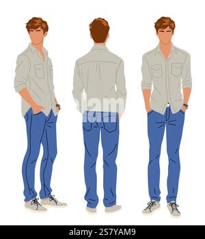 Young man in casual clothes standing full length Stock Vector