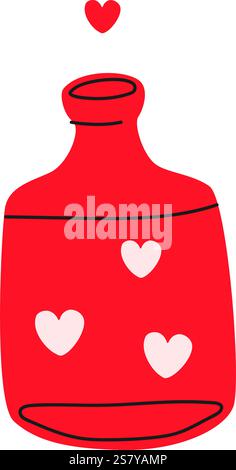 Love potion icon. Love spell magic bottle with pink hearts graphic isolated.Romantic print.Transparent background.Hand-drawn vector illustration EPS10 Stock Vector