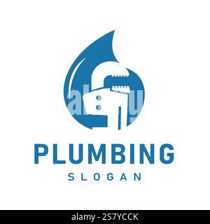 Water Drop Design with Wrench Simple Plumbing Repair Logo Vector Illustration Stock Vector