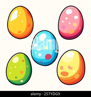 Colorful Easter egg set with unique decorative patterns and vibrant colors. Ideal for festive designs, holiday decor, and creative projects. High qual Stock Vector