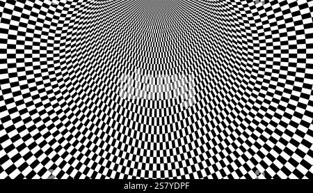 Optical checkered spiral illusion background. Magic psychedelic pattern, swirl illusions and hypnotic abstract card. Stock Vector