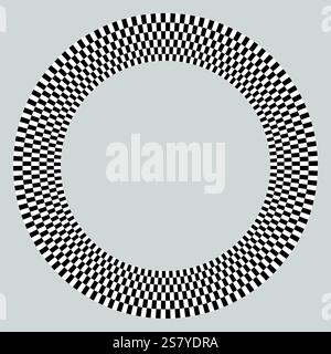 Round checkered frame isolated on gray background. Grid pattern border. Stock Vector