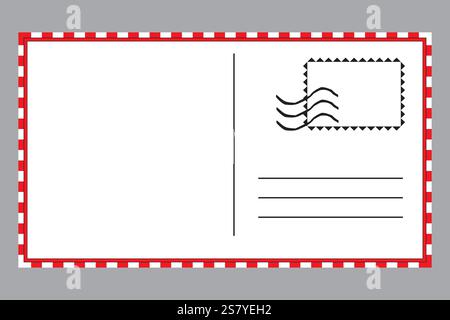 Postcard vector icon. Airmail border detail. Black postal stamp. White background shape. Stock Vector