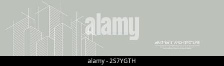 Panoramic view of architectural drawing with building construction for banner or website header template. Vector illustration Stock Vector