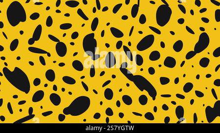 Modern cheetah pattern with black spots on yellow background, ideal for textiles, wallpapers, and backgrounds. High quality vector graphic for stylish Stock Vector