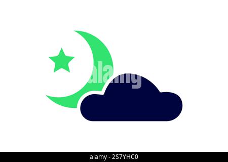Night icon. solid icon style. clouds with moon and star. icon related to time and date. time elements vector illustration Stock Vector