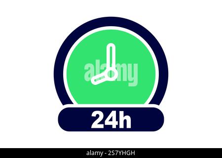 Day icon. solid icon style. clock with 24 h. icon related to time and date. time elements vector illustration Stock Vector