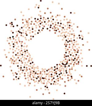 Coffee particles, chocolate brown round frame, empty center for text. Circle made of round dots. Round dotted frame with space for text, design templa Stock Vector