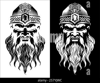 Viking Warrior Man Strong Mascot Face in Helmet Stock Vector