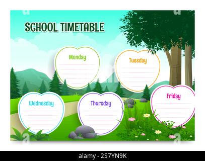 Nature landscape timetable vector cartoon background Stock Vector