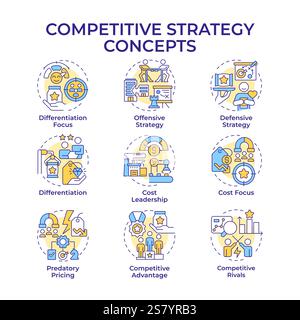 Competitive strategy multi color concept icons Stock Vector