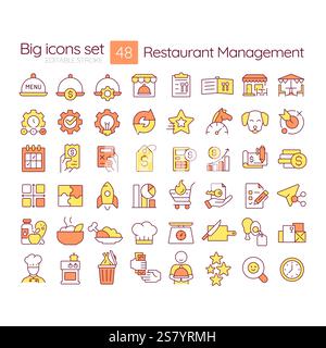 Restaurant management RGB color icons set Stock Vector