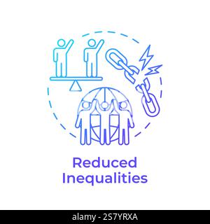 Reduced inequalities blue gradient concept icon Stock Vector