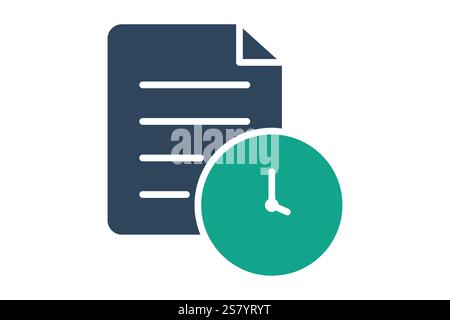 History icon. solid icon style. document with clock. icon related to time and date. time elements vector illustration Stock Vector