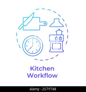 Kitchen workflow blue gradient concept icon Stock Vector