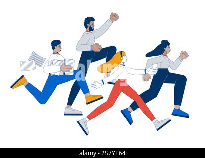 Diverse team running energetically towards goal 2D illustration concept Stock Vector
