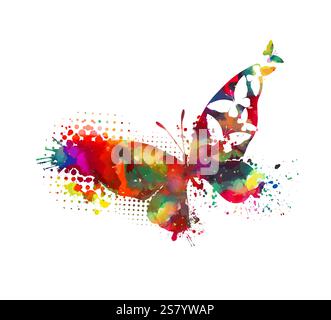 Abstract colored butterfly of small butterflies. hand drawing. Not AI. Vector illustration Stock Vector