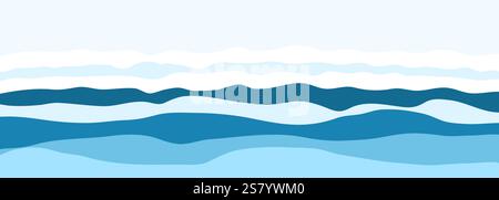 Sea or ocean waves. Blue layered vector background. Vector illustration wide pattern Stock Vector