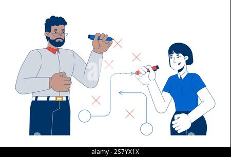 Collaborative problem solving at work 2D illustration concept Stock Vector
