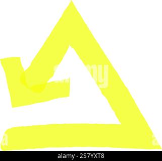 Yellow uneven abstract triangle and arrow pointing down over a horizontal stripe representing concepts like warning, danger, construction or attention, with copy space Stock Vector