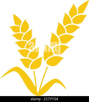 Stylized vector illustration of two ripe ears of wheat with leaves, isolated on white background, representing agriculture, farming, harvest, and healthy food Stock Vector