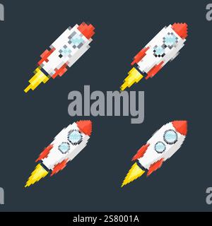 Pixel art rocket with fiery trails, retro games, space-themed designs ...