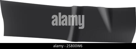 Piece of black insulating tape with folds and wrinkles creating a realistic look, isolated on a white background, perfect for graphic design and compositions Stock Vector