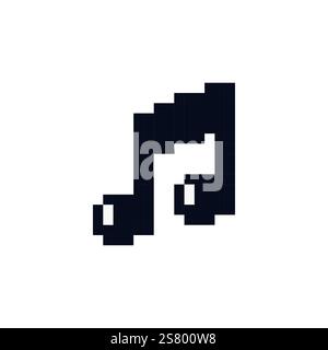 Music in pixel style. Musical note vector. Vector icon of musical note sign. Vector illustration. Stock Vector