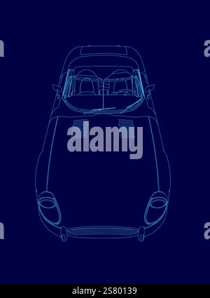 Sleek, modern sports car with steering wheel and dashboard. The car is designed for speed and performance, with a powerful engine and aerodynamic body Stock Vector