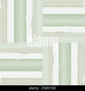Vector neutral glitch weave watercolor effect seamless pattern background. Ecru beige taupe striped tiles in woven style. Light color lattice backdrop Stock Vector