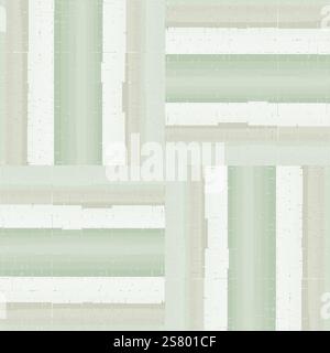 Vector neutral glitch weave watercolor effect seamless pattern background. Ecru beige taupe striped tiles in woven style. Light color lattice backdrop Stock Vector