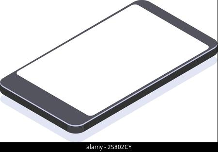 Isometric view of a modern smartphone with blank white screen, perfect for showcasing mobile apps or websites, with subtle shadow and sleek design Stock Vector