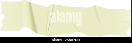 Realistic illustration of a wrinkled piece of beige adhesive tape. Creating a textured and weathered appearance. Isolated on a clean white background. Suitable for various design or artistic projects Stock Vector