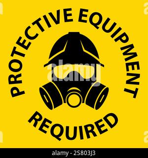 Warning Sign for Protective Equipment Usage in Hazardous Environments with Bright Yellow Background Stock Vector