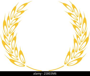 Two stylized golden wheat stalks elegantly forming a circular frame, providing ample copy space and symbolizing agriculture, harvest, and the essence of healthy food Stock Vector