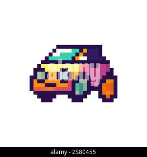 Electric car in pixel art style. Car logo in 8 bit style. Logo for game design and games. Vector illustration. Stock Vector