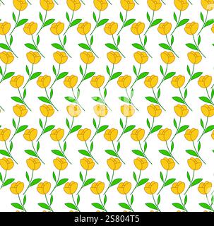 Vector illustration of yellow flowers roses seamless pattern. graphic line illustration on transparent background Stock Vector