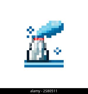 Vector icon of pipes with steam. Alternative energy source in 8 bit style for games. Pixel hydroelectric power plant. Vector illustration. Stock Vector